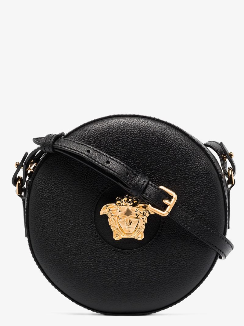 Black La Medusa Round Leather Cross Body Bag