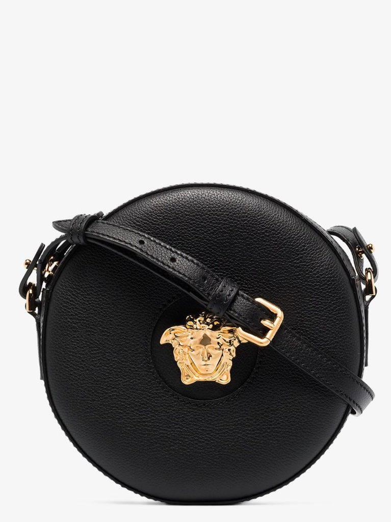 Black La Medusa Round Leather Cross Body Bag