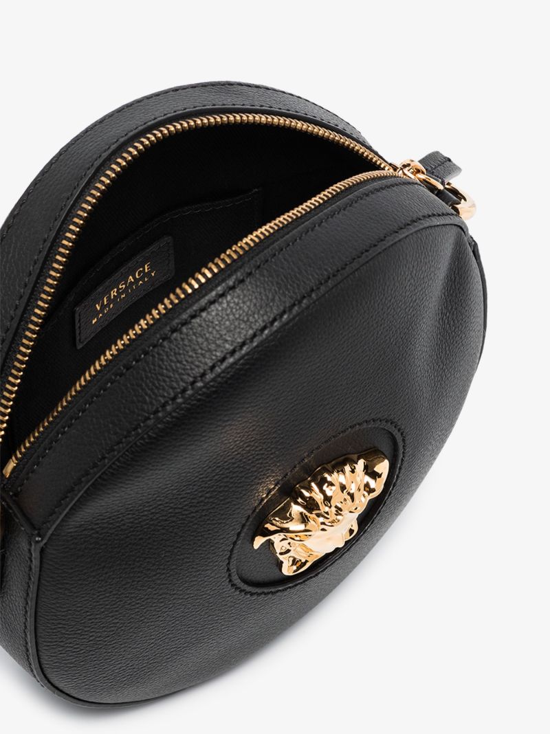 Black La Medusa Round Leather Cross Body Bag