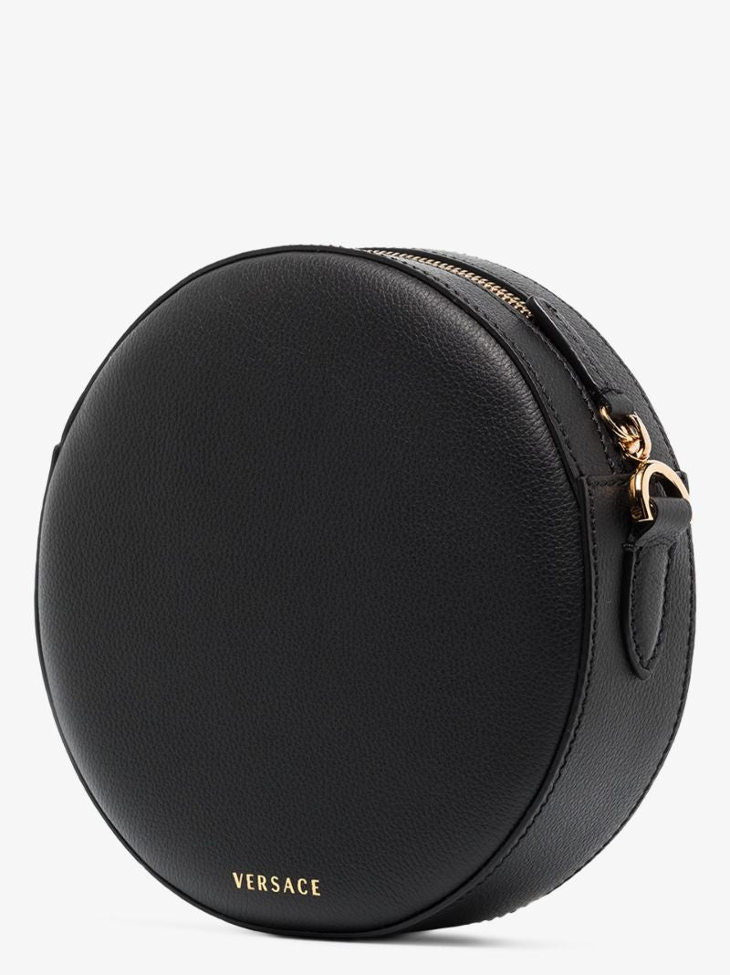 Black La Medusa Round Leather Cross Body Bag