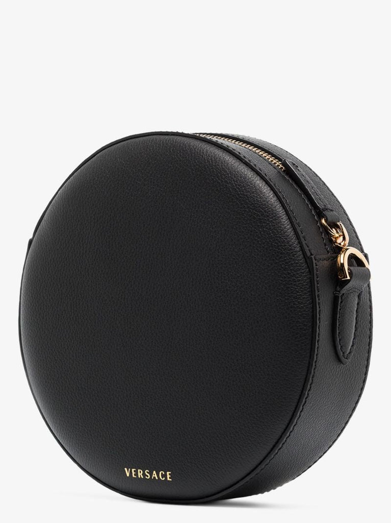 Black La Medusa Round Leather Cross Body Bag