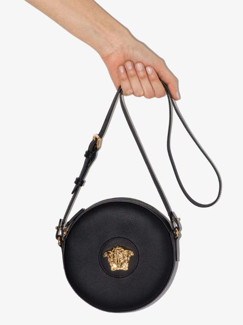 Black La Medusa Round Leather Cross Body Bag