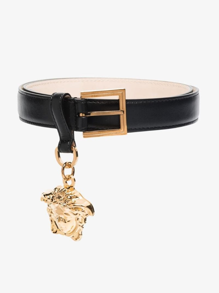 Black Medusa Charm Leather Belt