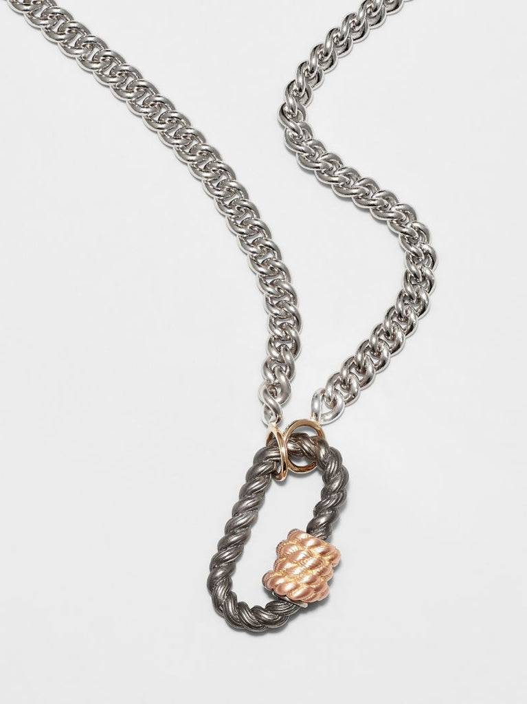 Sterling Silver and 14k Rose Gold Twisted Regular Lock Charm