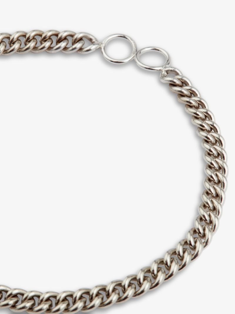 18k White Gold and Sterling Silver Curb Chain 7.5 Inch Bracelet