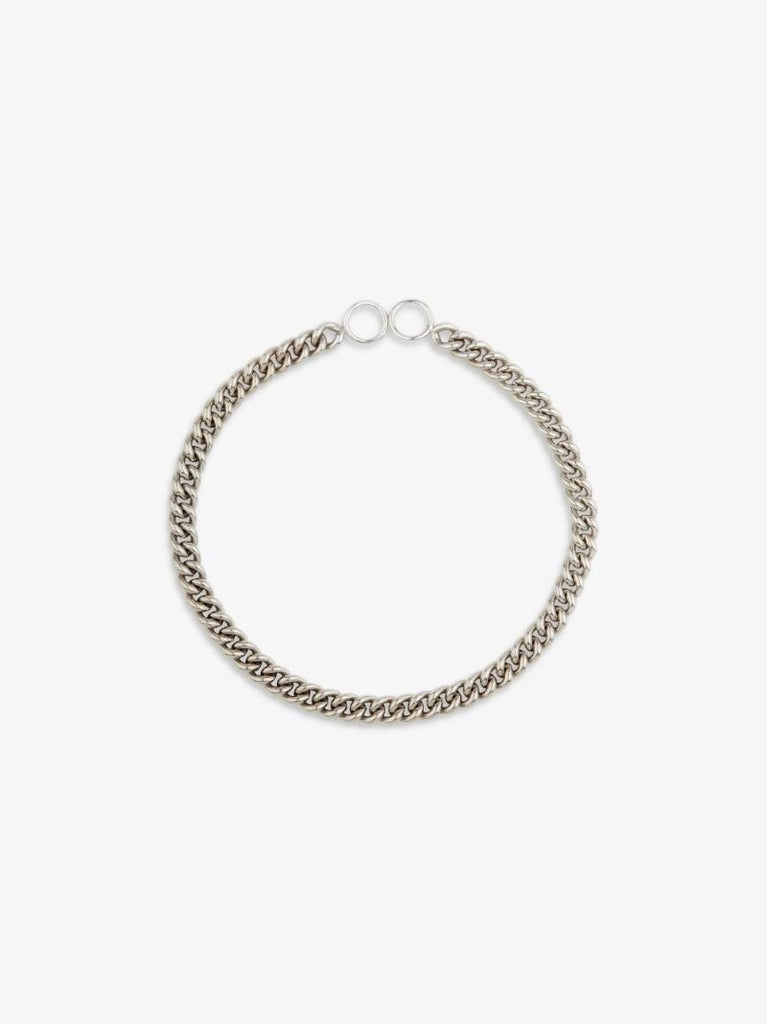 18k White Gold and Sterling Silver Curb Chain 7.5 Inch Bracelet