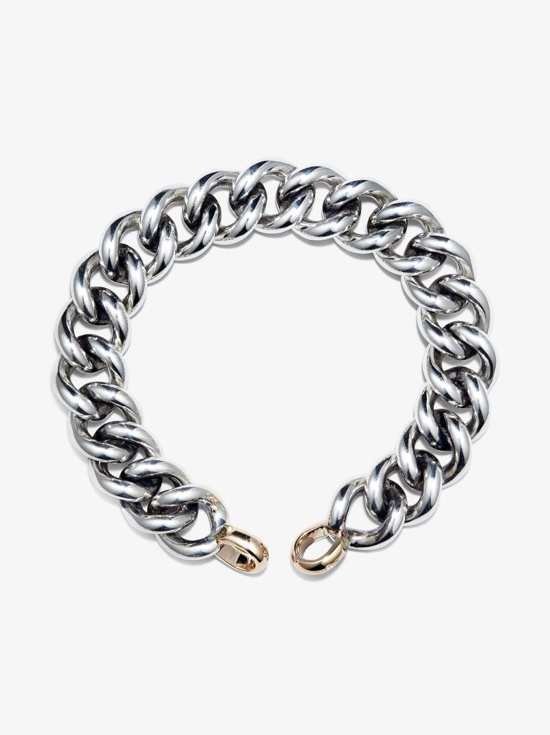 14k Yellow Gold and Sterling Silver Mega Curb Chain 8 Inch Bracelet