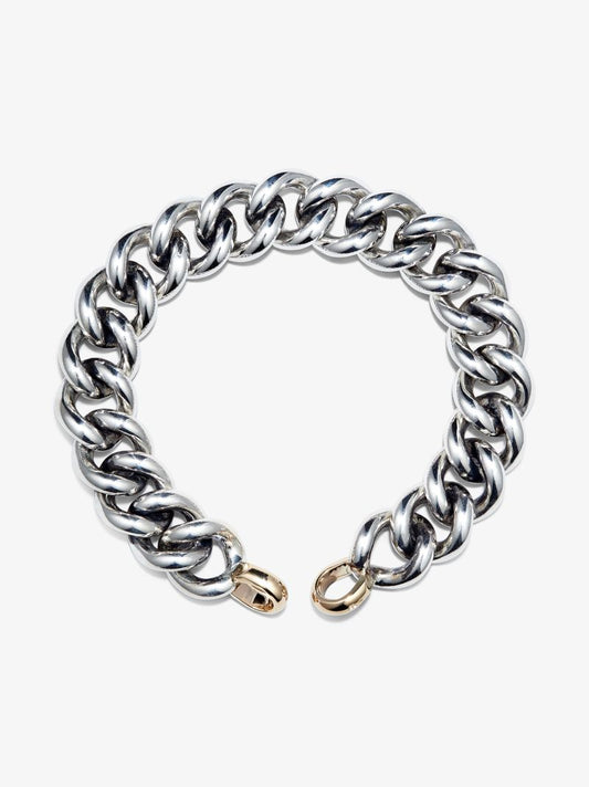 14k Yellow Gold and Sterling Silver Mega Curb Chain 8 Inch Bracelet