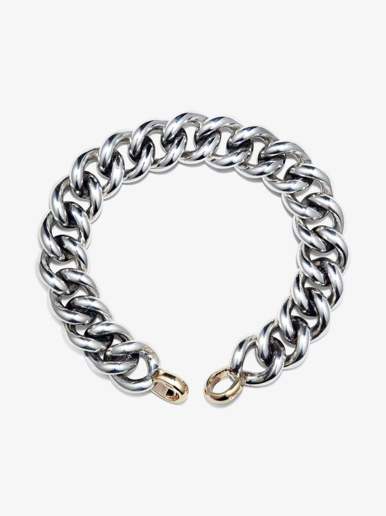 14k Yellow Gold and Sterling Silver Mega Curb Chain 8 Inch Bracelet