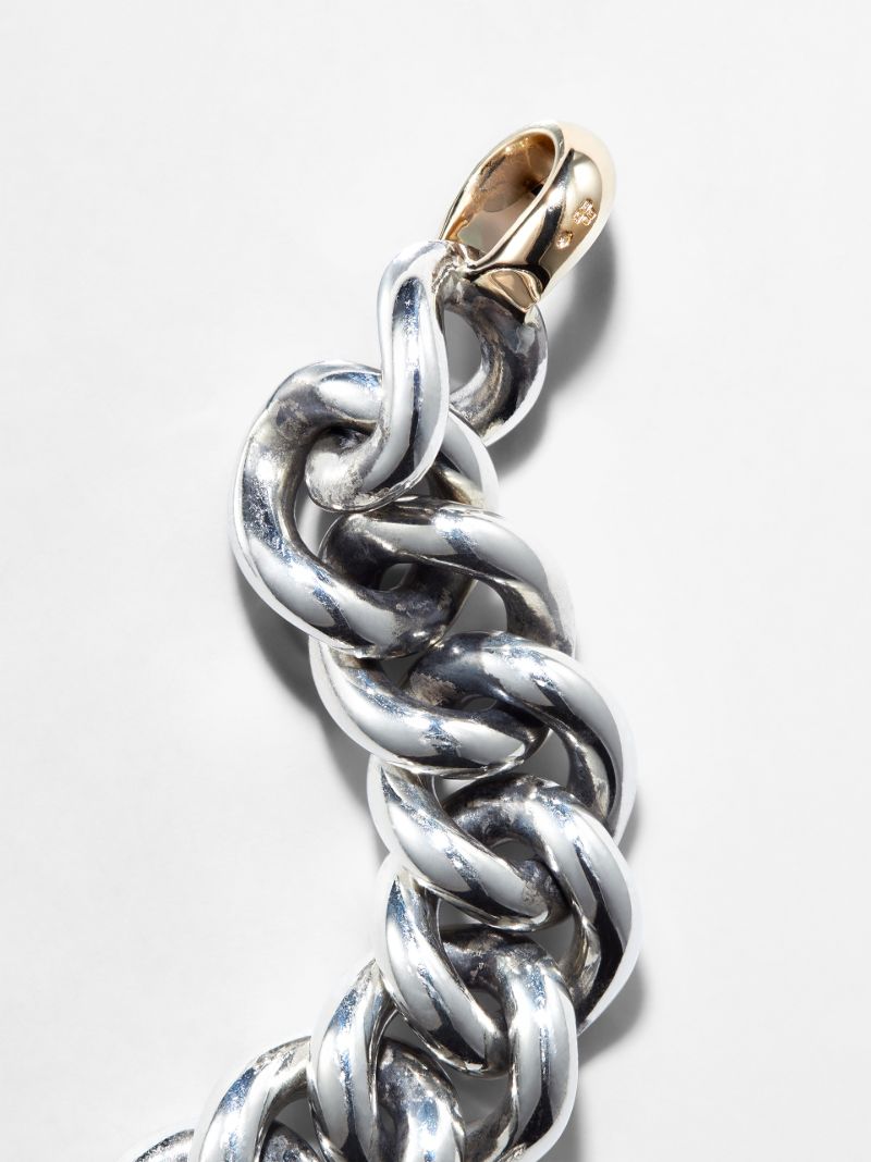 14k Yellow Gold and Sterling Silver Mega Curb Chain 8 Inch Bracelet