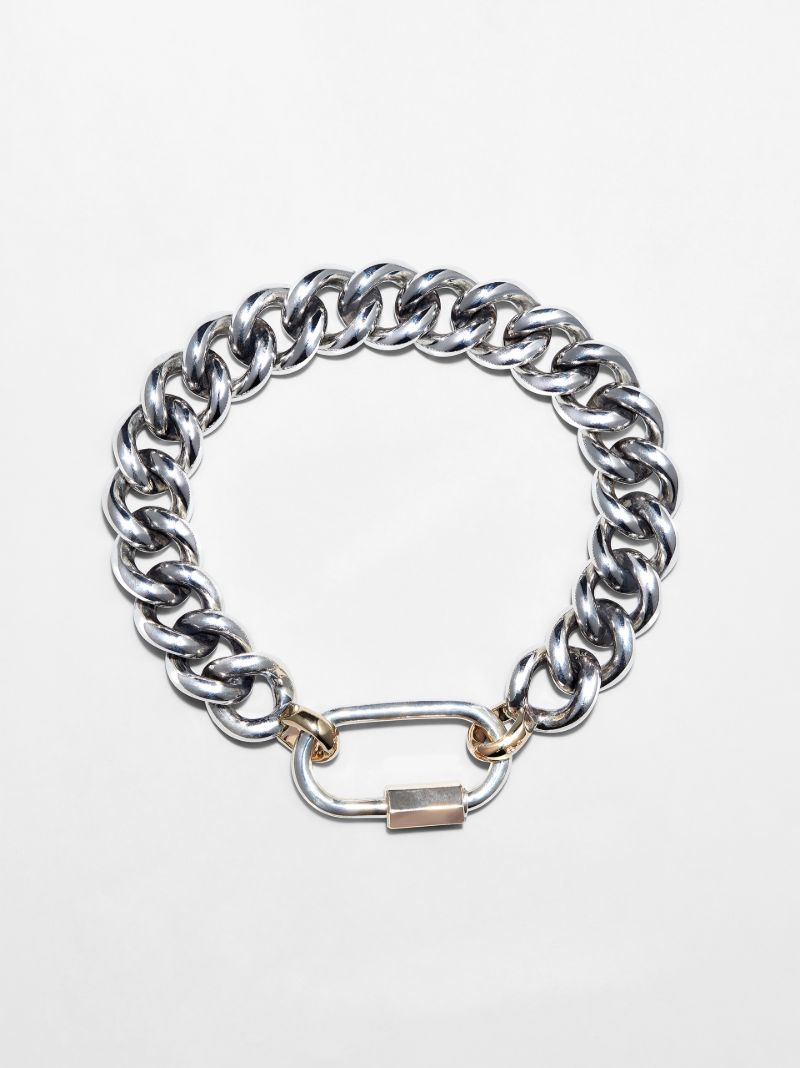 14k Yellow Gold and Sterling Silver Mega Curb Chain 8 Inch Bracelet