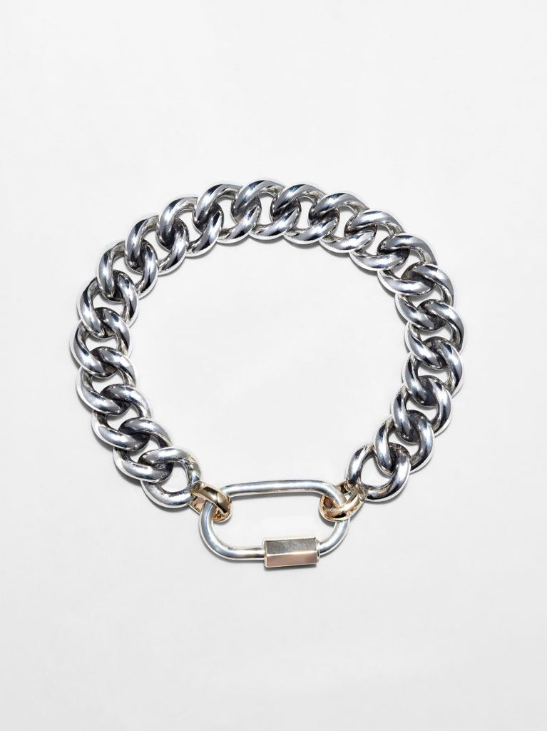 14k Yellow Gold and Sterling Silver Mega Curb Chain 8 Inch Bracelet