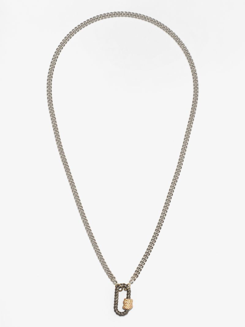 Sterling Silver and 14k Yellow Gold Heavy Curb Chain 22 Inch Necklace