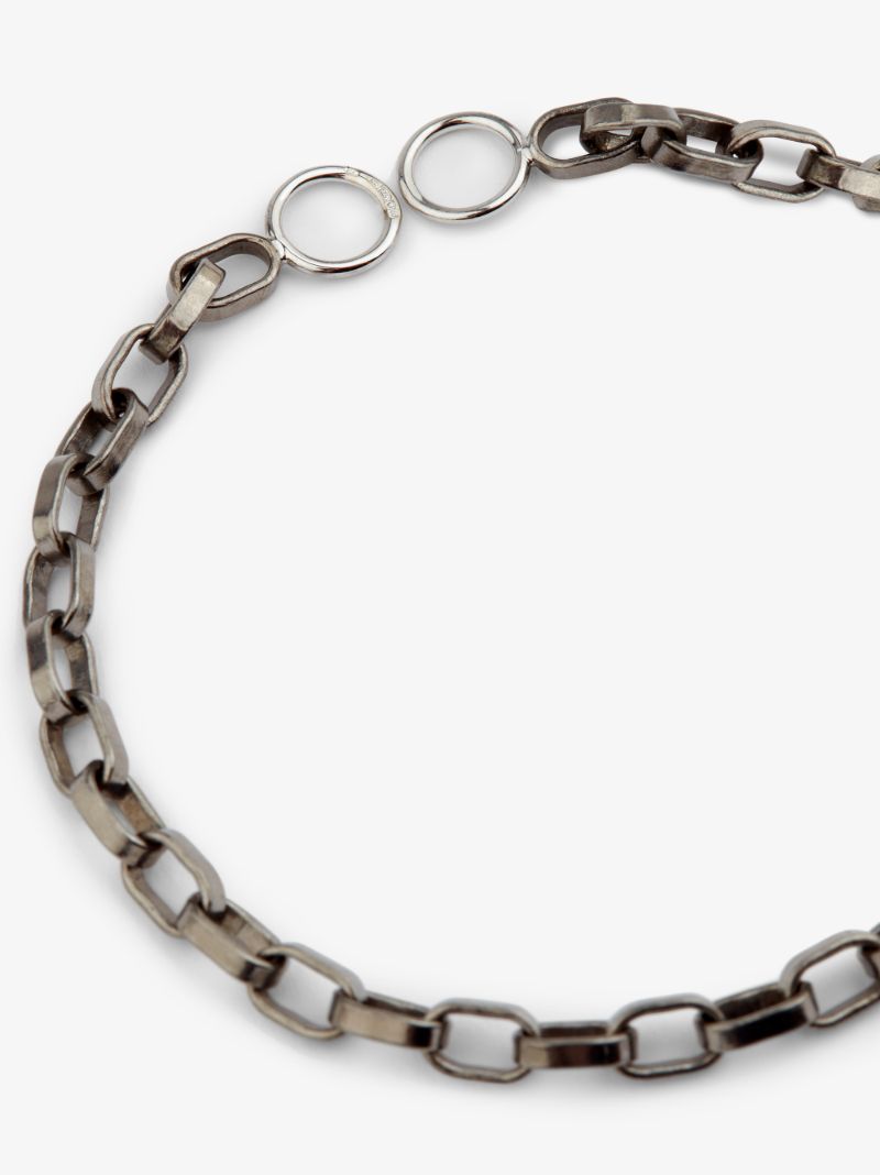 18k White Gold and Sterling Silver Biker Chain 7 Inch Bracelet