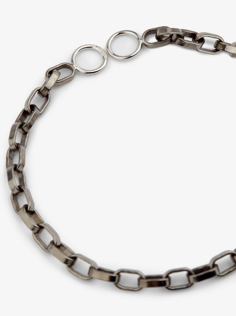 18k White Gold and Sterling Silver Biker Chain 7 Inch Bracelet