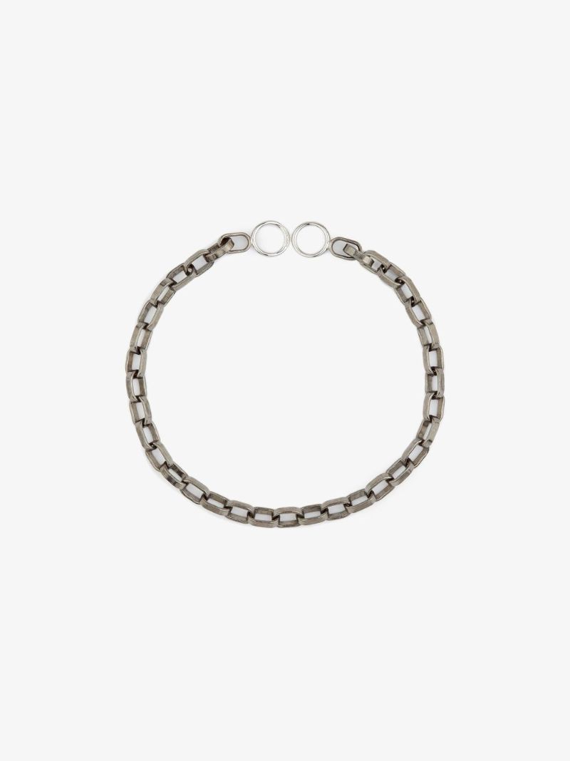 18k White Gold and Sterling Silver Biker Chain 7 Inch Bracelet