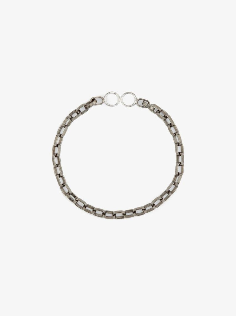 18k White Gold and Sterling Silver Biker Chain 7 Inch Bracelet