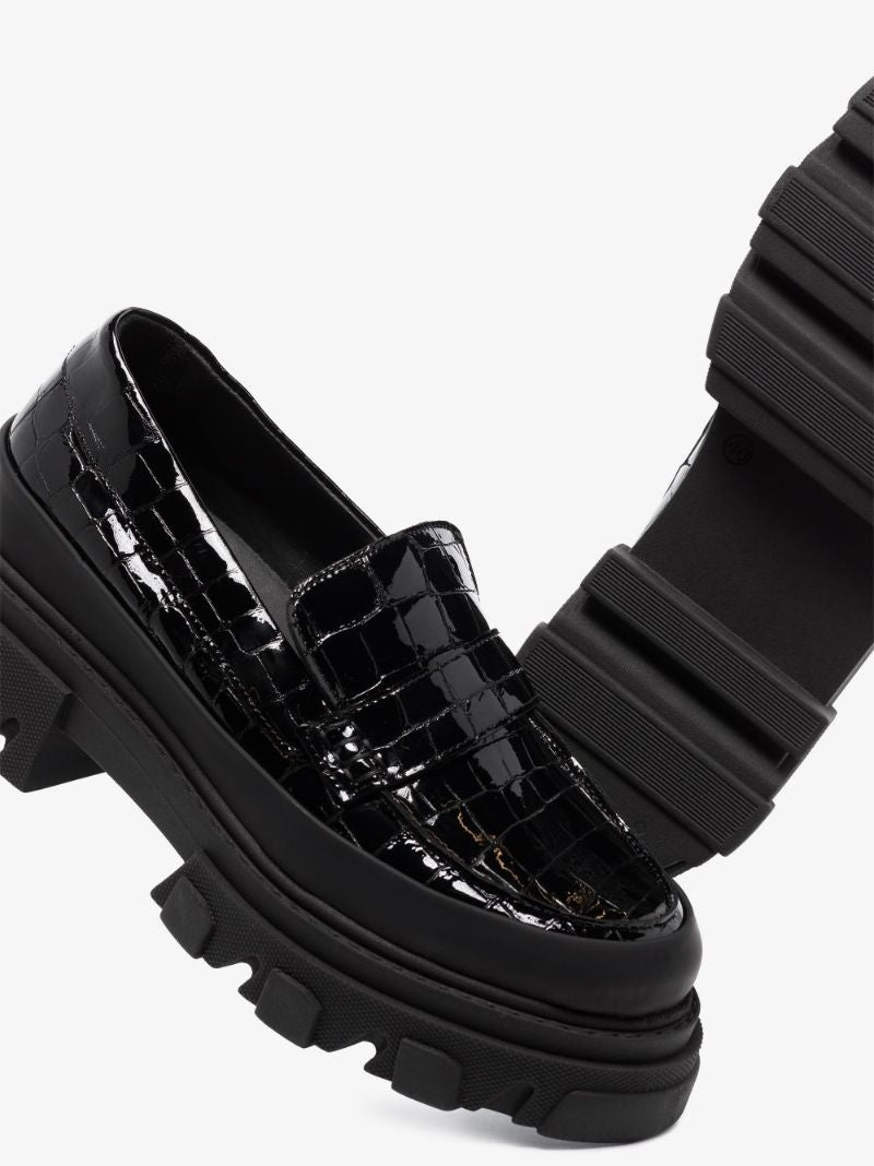 Crocodile Embossed Flatform Loafers