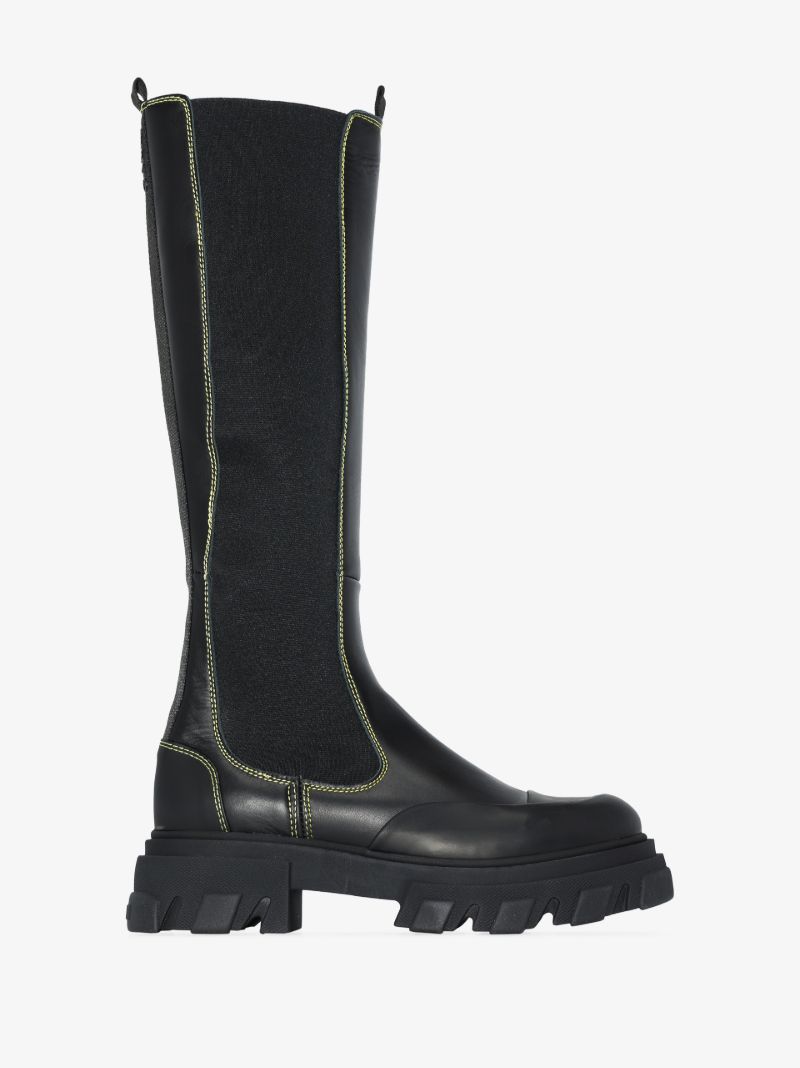 Black Knee-high Leather Chelsea Boots