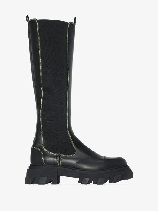Black Knee-high Leather Chelsea Boots
