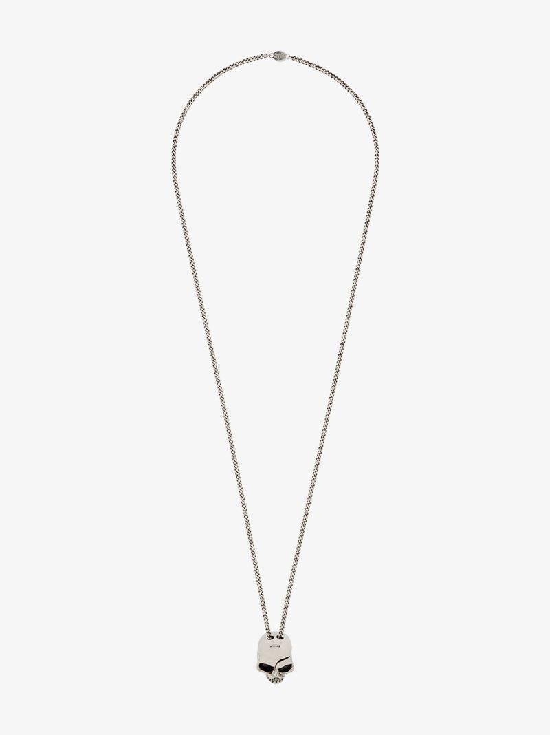 Silver Tone Skull Pendant Necklace