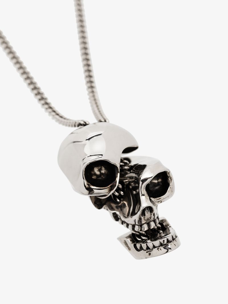 Silver Tone Skull Pendant Necklace