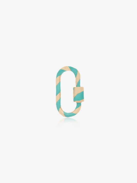 14k Yellow Gold Striped Turquoise Enamel Lock Chain Necklace