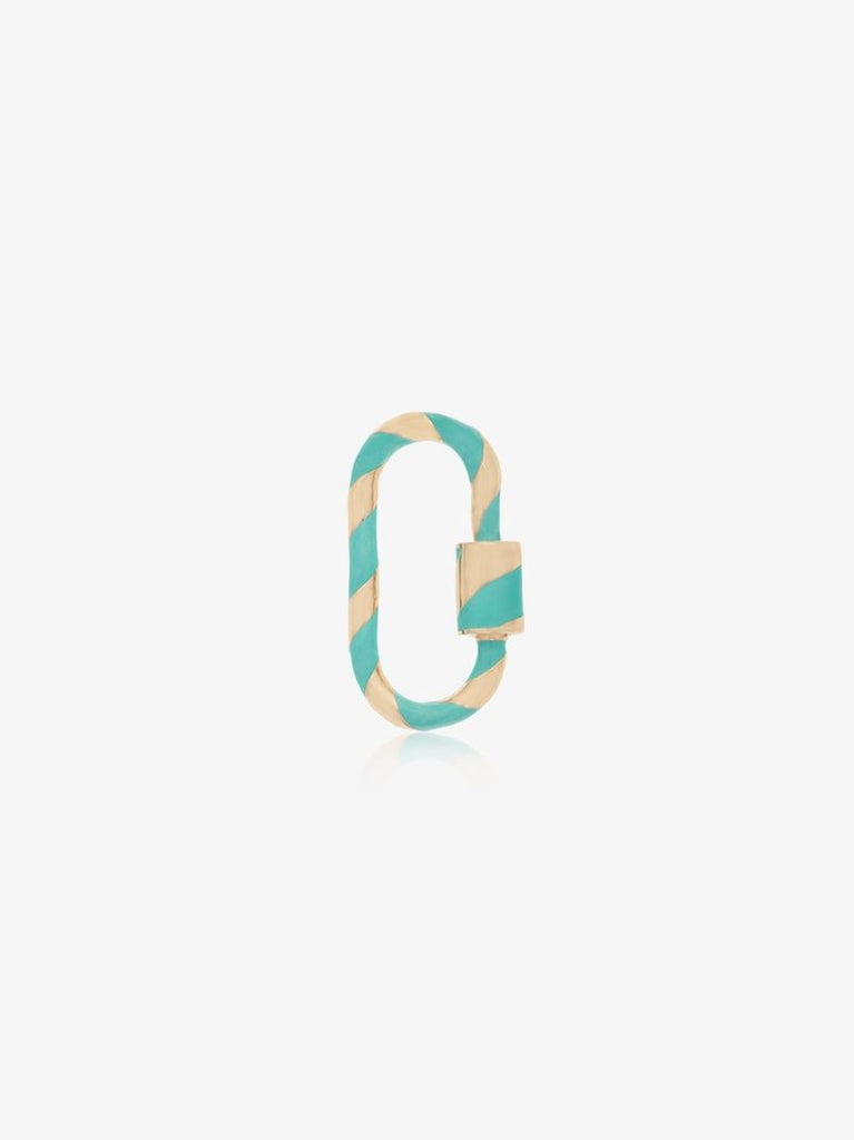 14k Yellow Gold Striped Turquoise Enamel Lock Chain Necklace