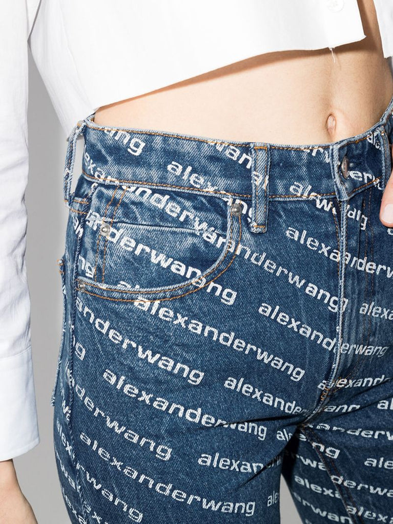 High-rise Logo-print Straight-leg Jeans