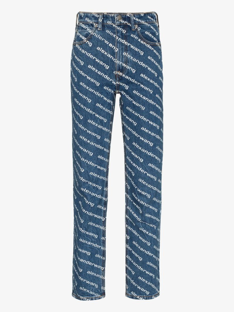 High-rise Logo-print Straight-leg Jeans