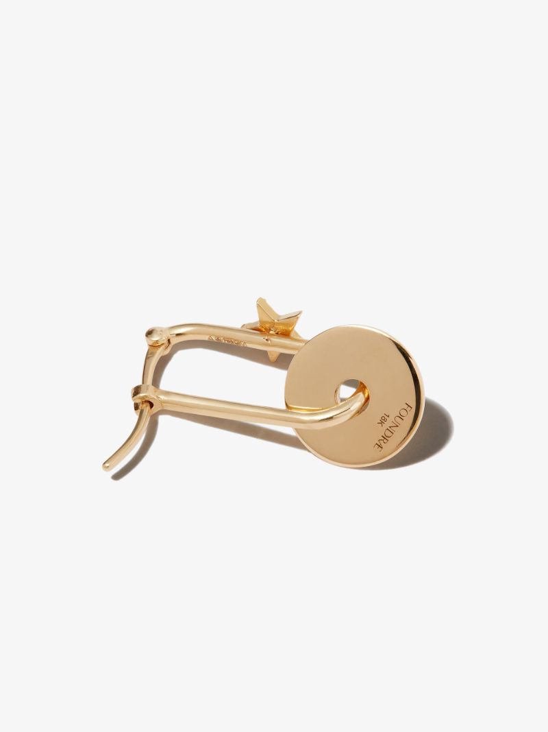 18k Yellow Gold Star Disc Diamond Hoop Earring