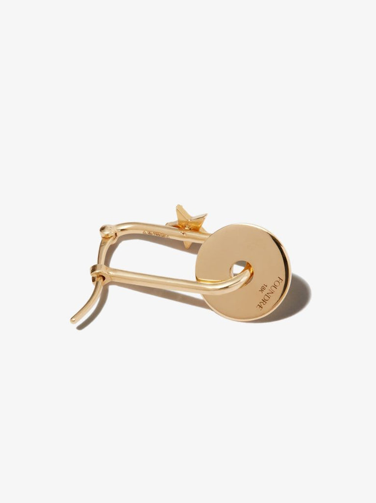 18k Yellow Gold Star Disc Diamond Hoop Earring