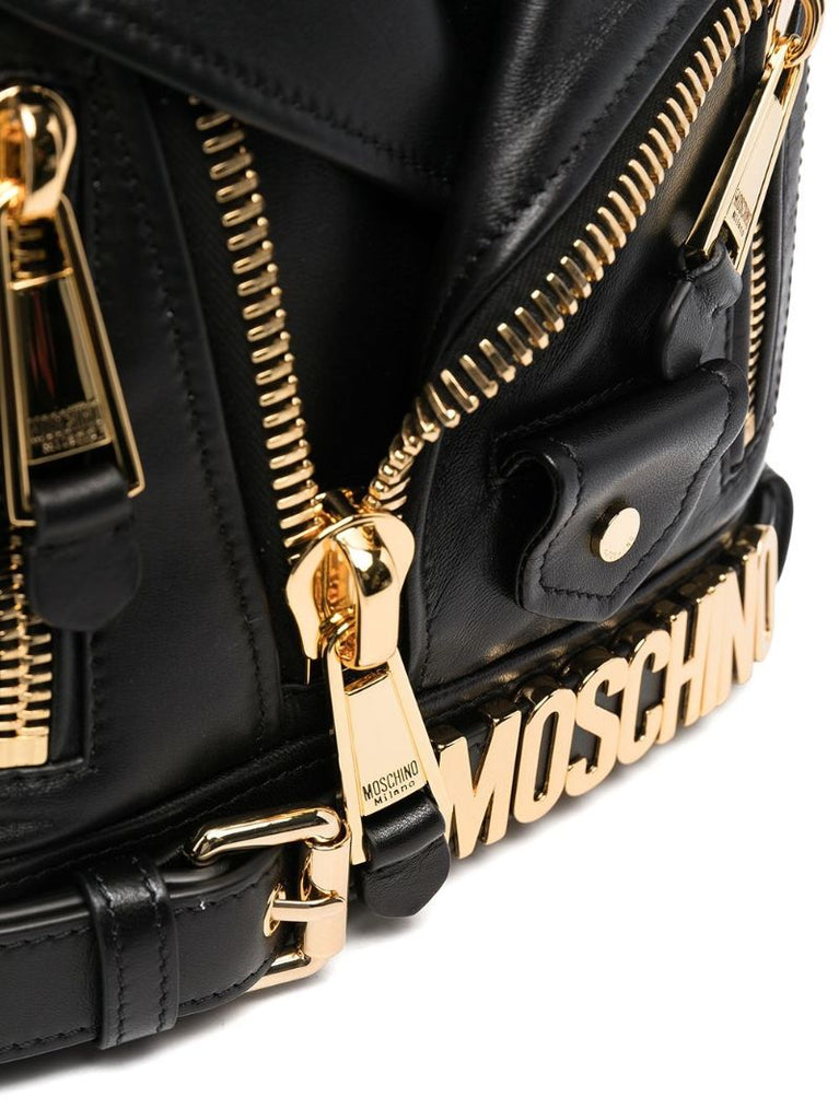 Black Biker Leather Backpack