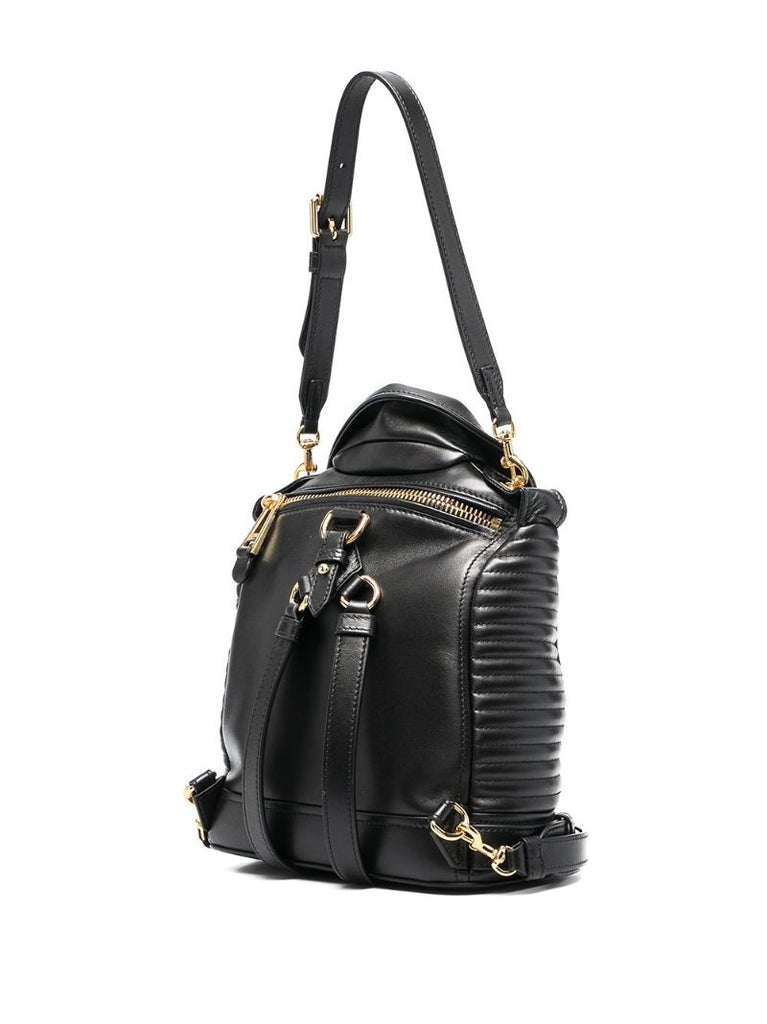 Black Biker Leather Backpack