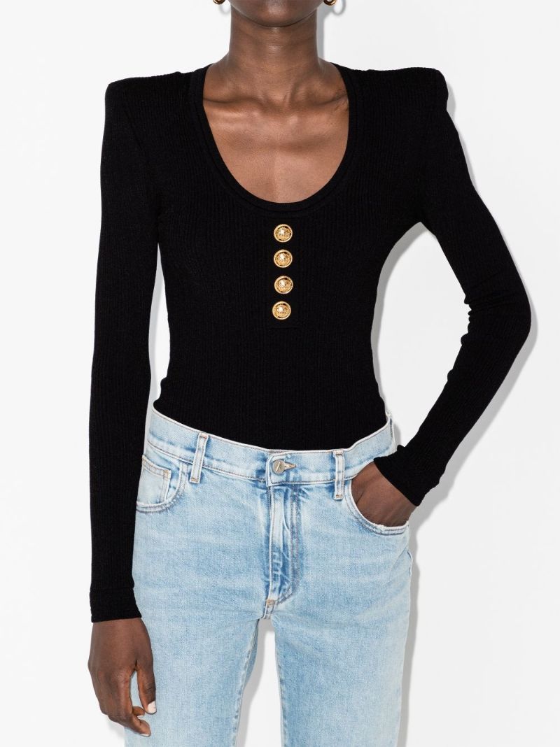 Black Padded Shoulder Bodysuit
