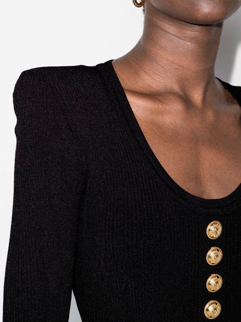 Black Padded Shoulder Bodysuit