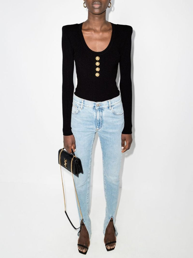 Black Padded Shoulder Bodysuit