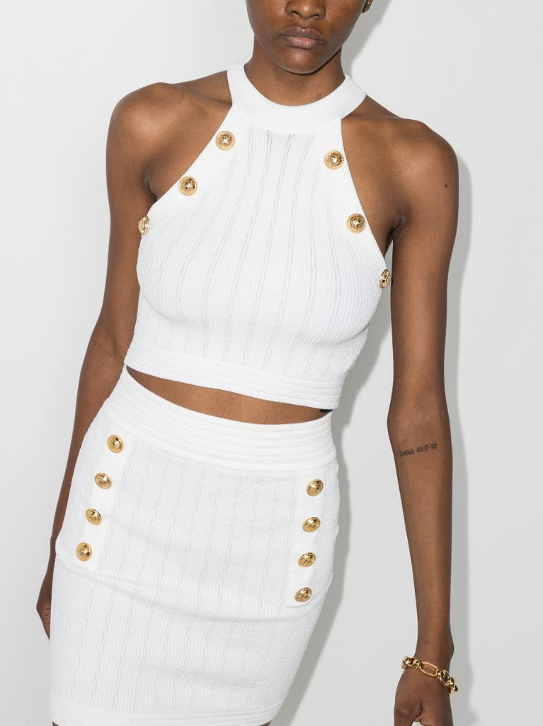 White Buttoned Trim Top