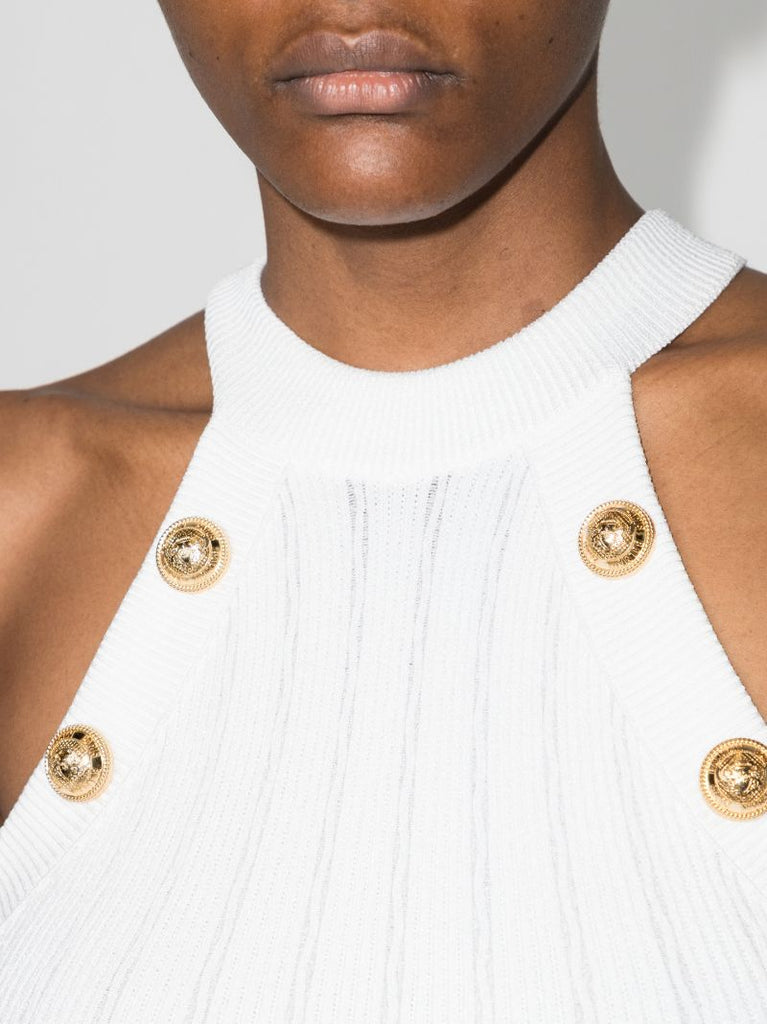 White Buttoned Trim Top