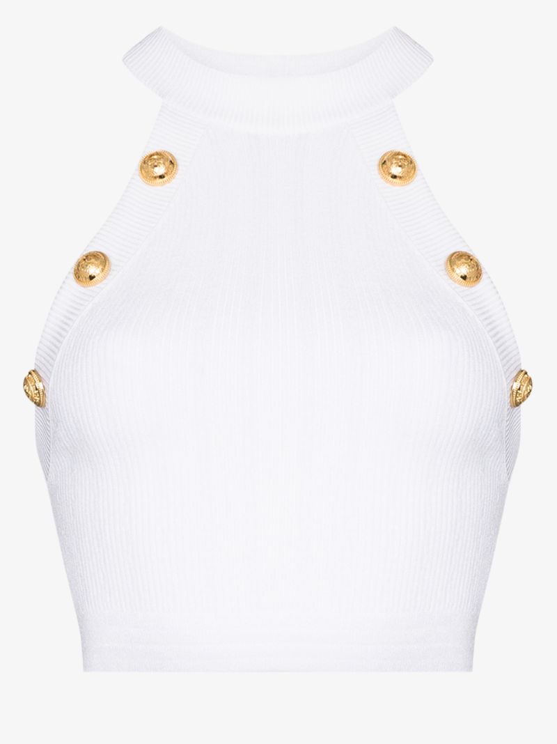 White Buttoned Trim Top