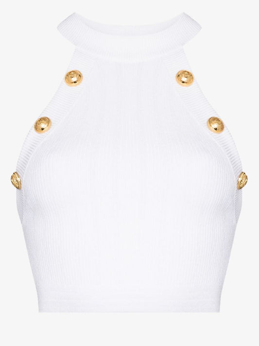 White Buttoned Trim Top