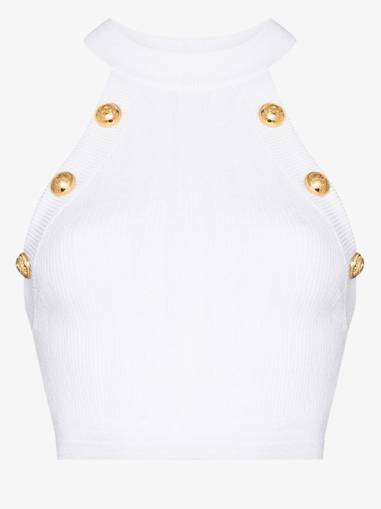 White Buttoned Trim Top