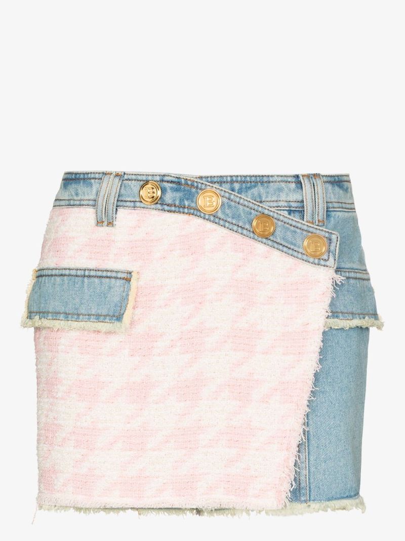 Tweed Panel Denim Mini Skirt