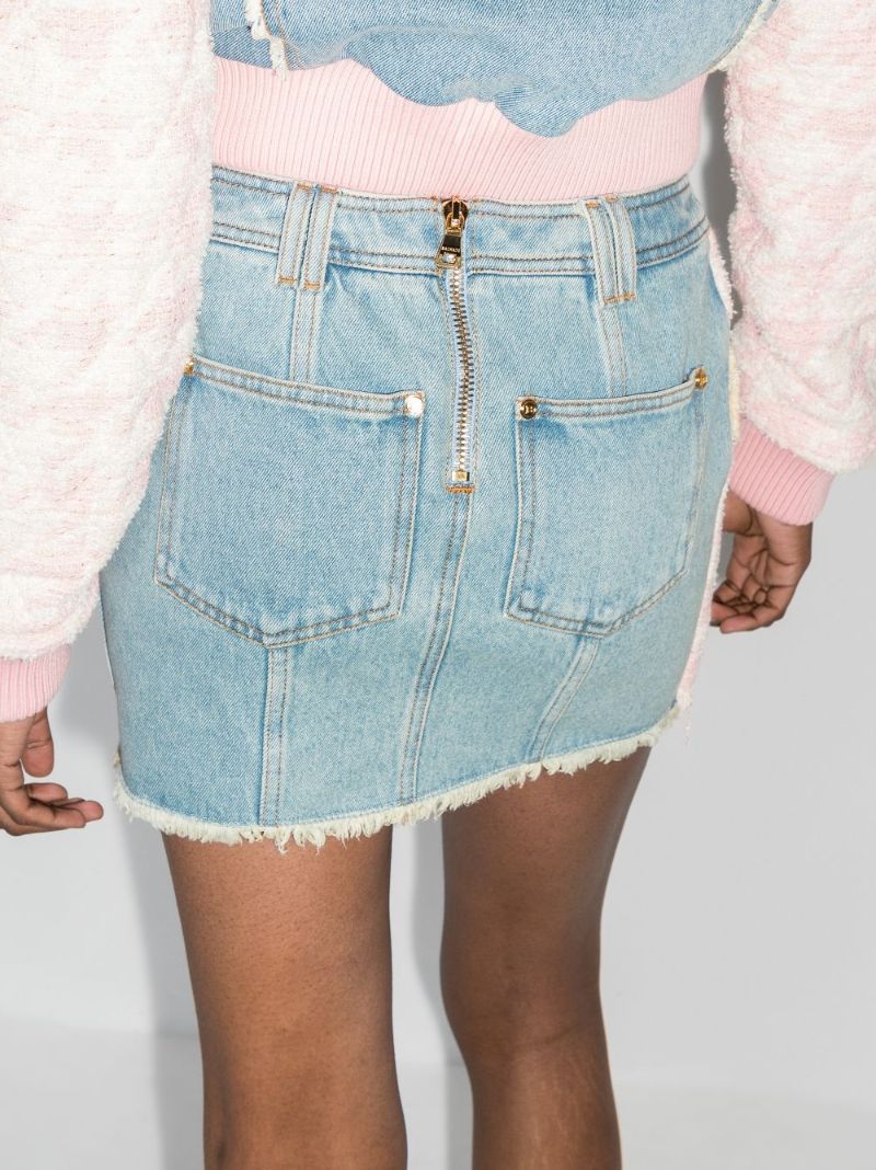Tweed Panel Denim Mini Skirt
