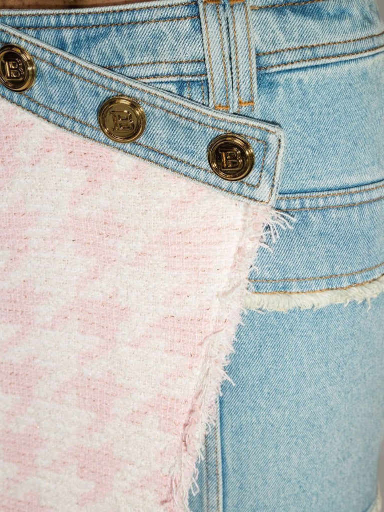 Tweed Panel Denim Mini Skirt