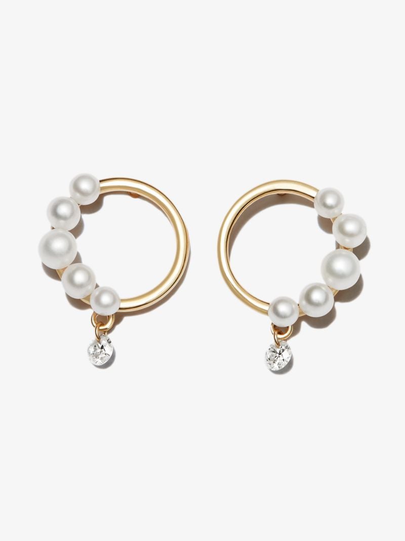 18k Yellow Gold Pearl Diamond Earrings