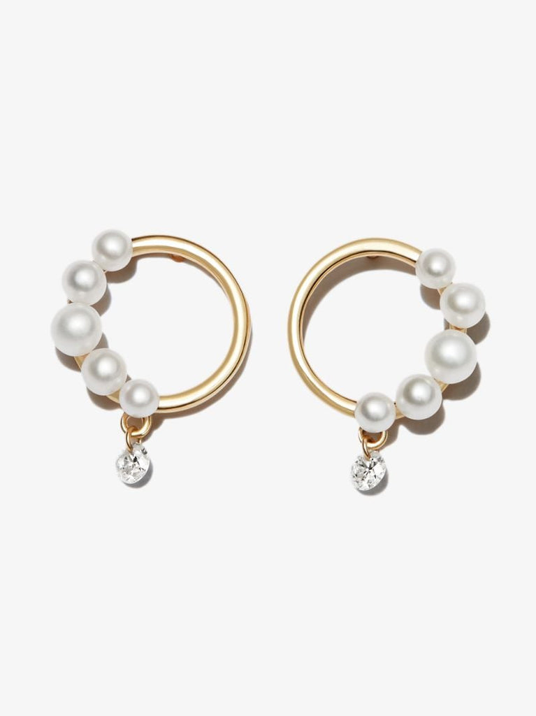 18k Yellow Gold Pearl Diamond Earrings