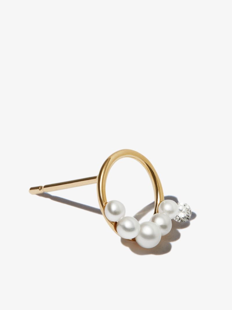 18k Yellow Gold Pearl Diamond Earrings