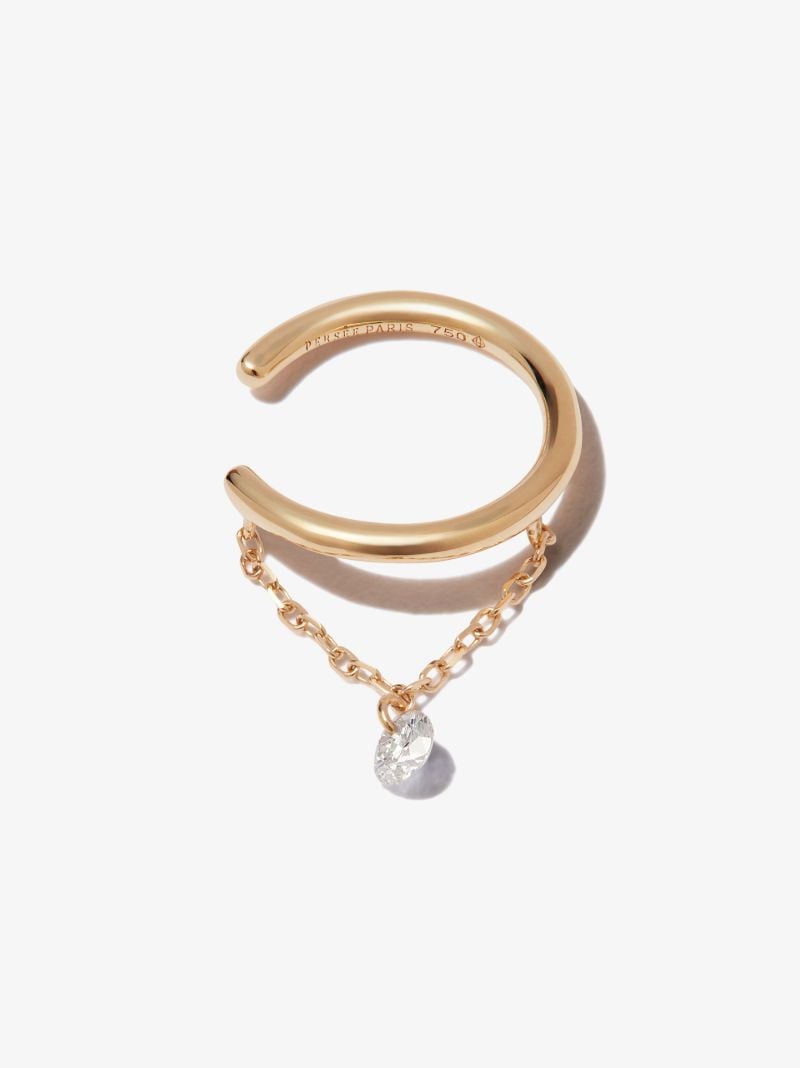 18k Yellow Gold Chain Diamond Ear Cuff