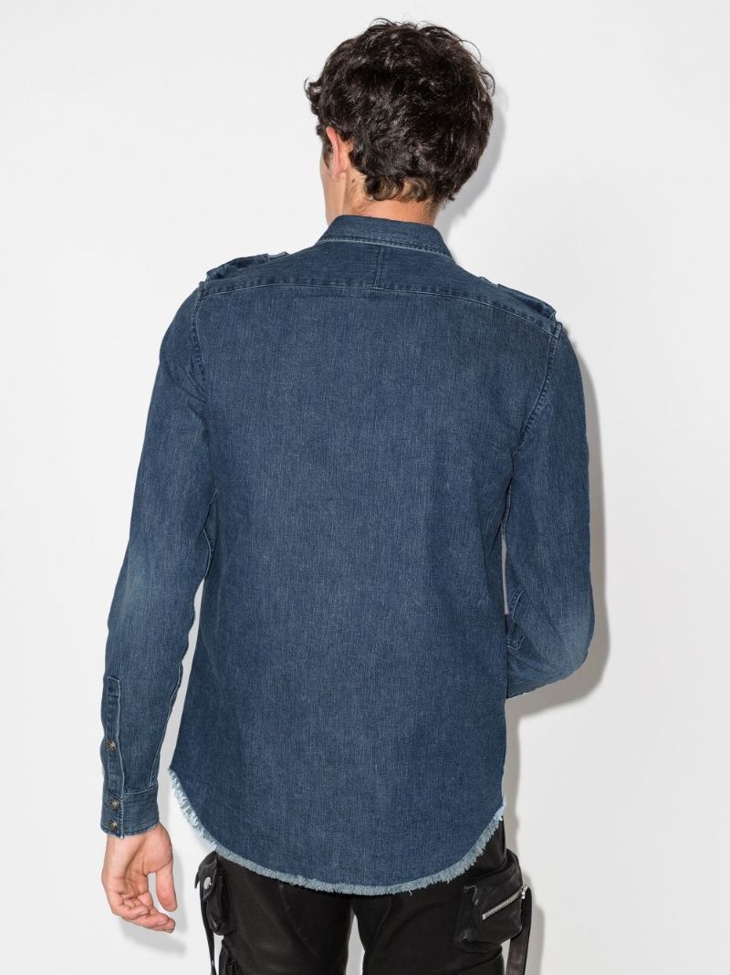 Embossed Raw Hem Denim Shirt
